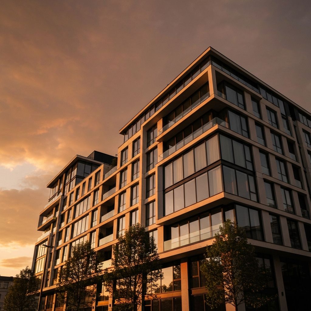 Modern luxury apartment building in the GTA at golden hour